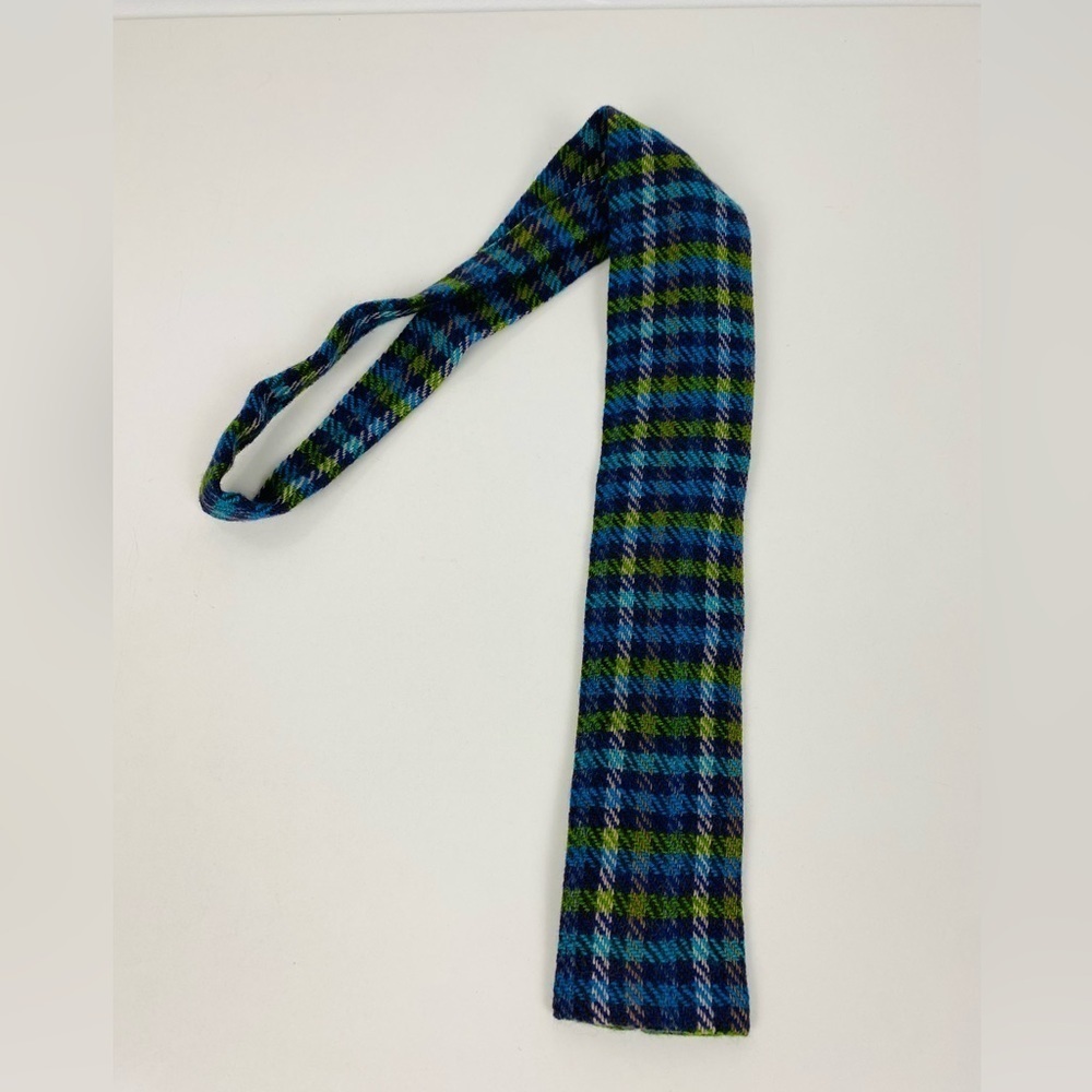 Vintage Rooster Square End Necktie, Blue Plaid Virgin Wool 3" Wide Tie - Picture 12 of 12